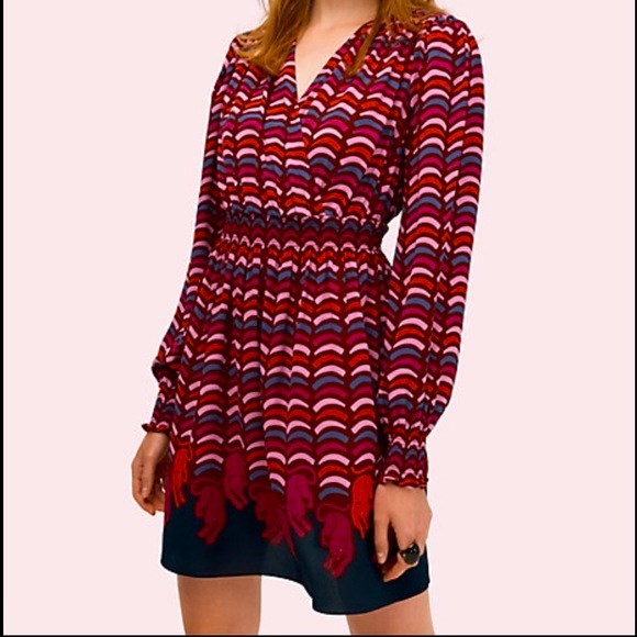 KATE SPADE Purple Rawr Long Sleeve Smocked Mini Dress XXS NEW - Picture 8 of 9